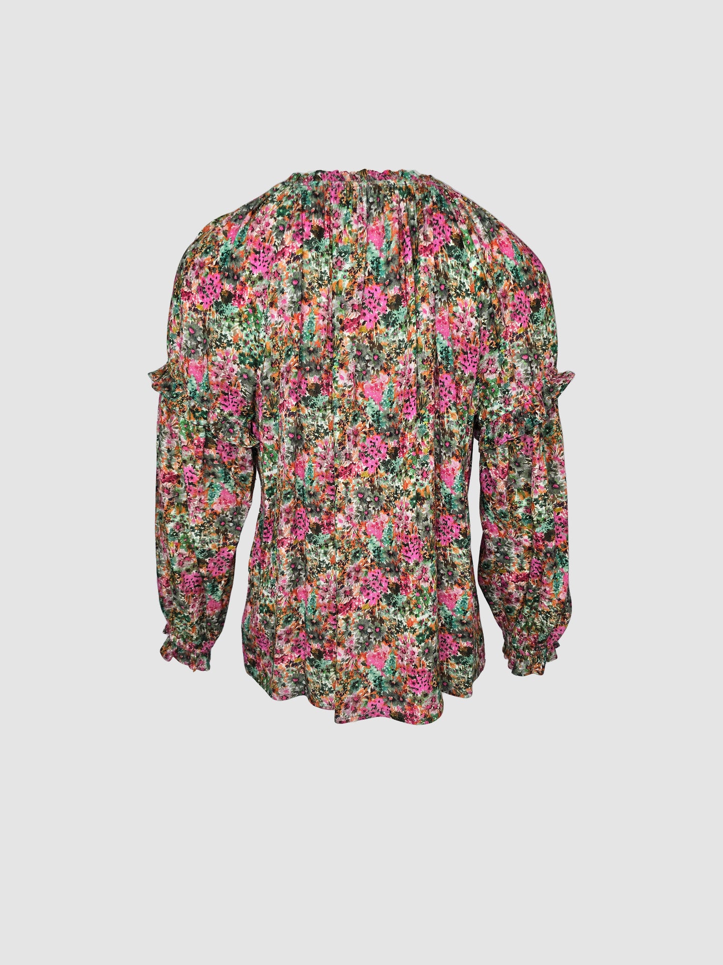 Blusa Patrón Floral Manga Larga con Escarolas