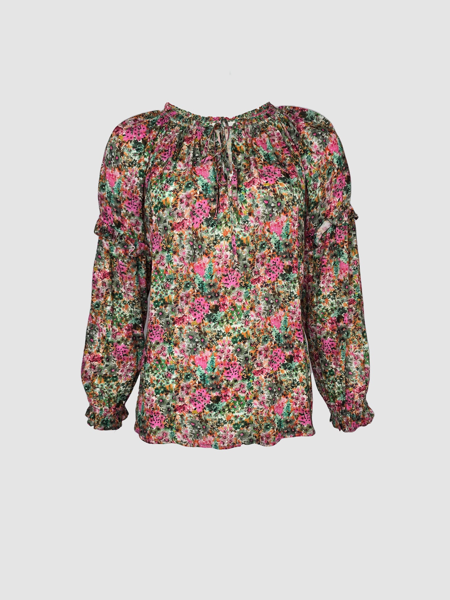 Blusa Patrón Floral Manga Larga con Escarolas