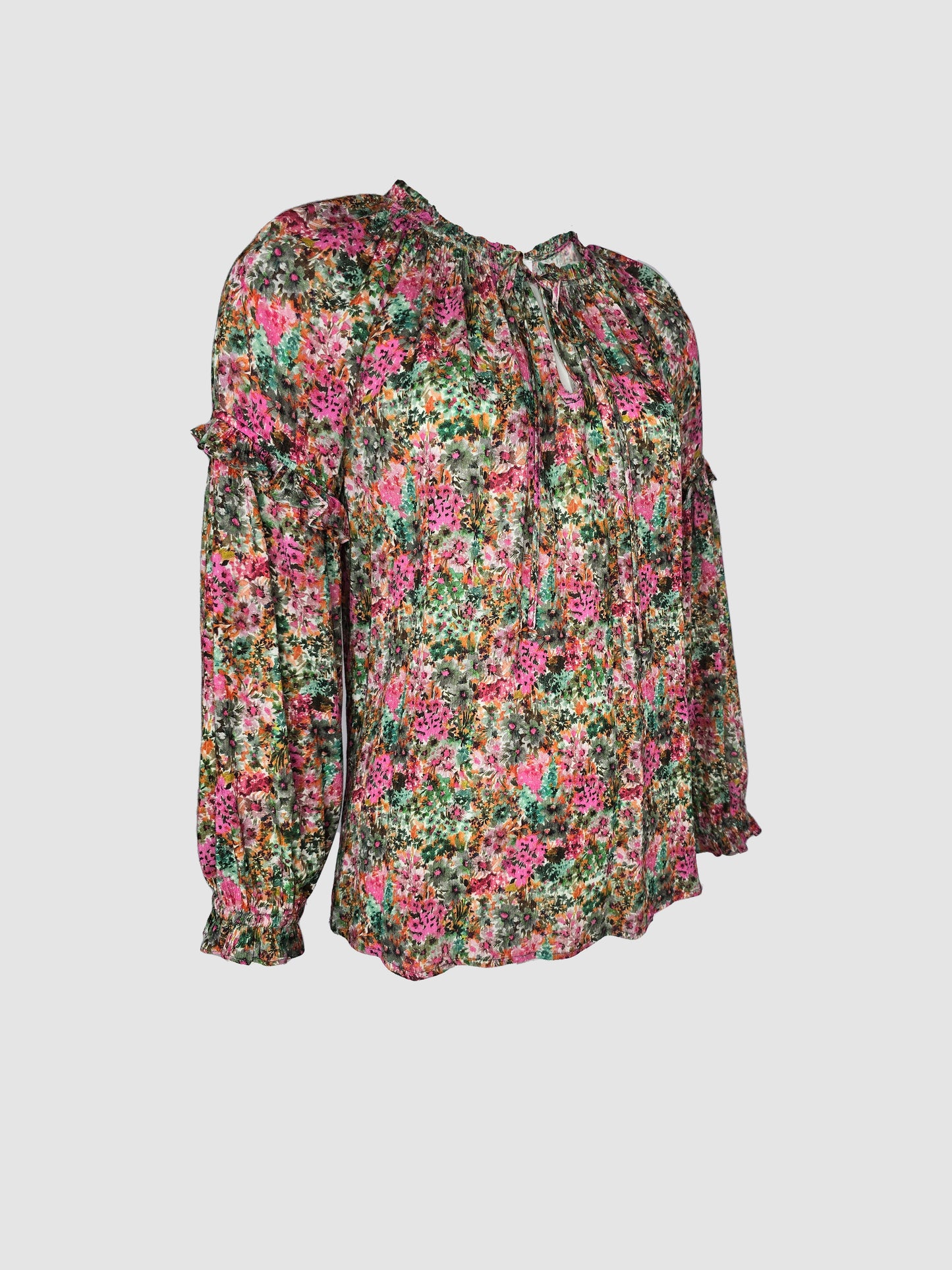 Blusa Patrón Floral Manga Larga con Escarolas