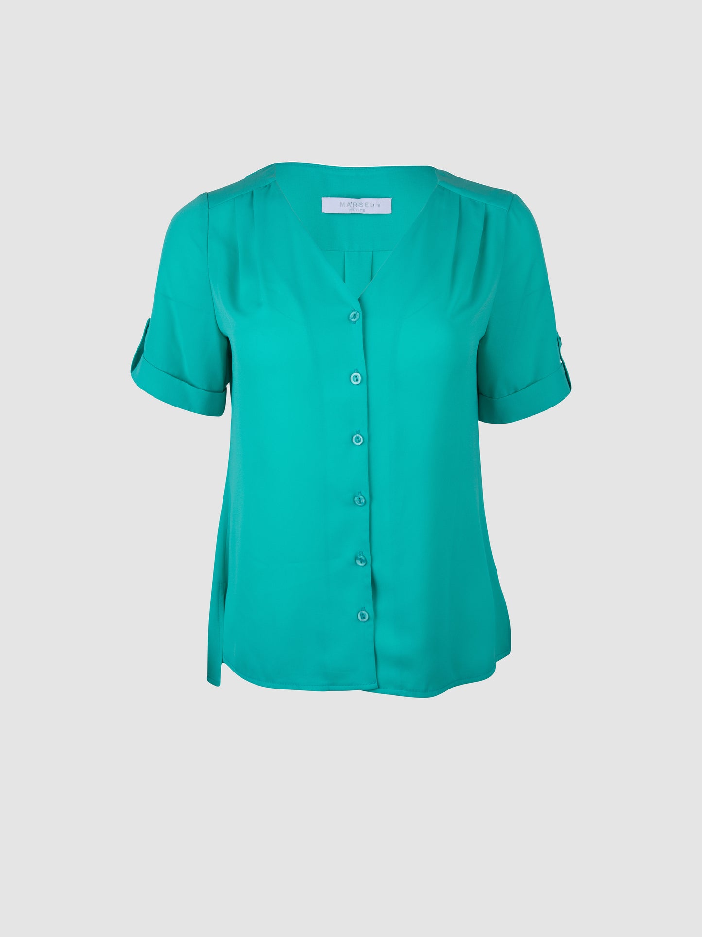 Petite Blusa Jade Manga Corta Con Pliegues en Hombro